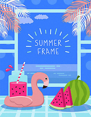 백그라운드 일러스트 휴가 여름음식 수박 사각프레임 프레임 사람없음 여름 파란색 여름휴가 바캉스 플라밍고 야자수잎 수박주스 컵홀더 프레임일러스트 트로피컬아트 제철과일 과채 국내일러스트 AI파일 계절 음식 컬러 잎 채소 과일 조류 사각형 과일주스 그림 제철 홀더 파일형식 벡터 여름_계절