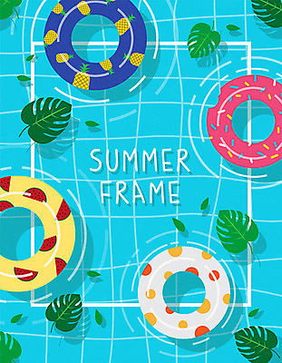 백그라운드 일러스트 휴가 사각프레임 프레임 수영장 사람없음 여름 여름휴가 바캉스 컬러풀 여러개 튜브 몬스테라 프레임일러스트 국내일러스트 AI파일 식물 계절 컬러 다수 사각형 파일형식 벡터 여름_계절