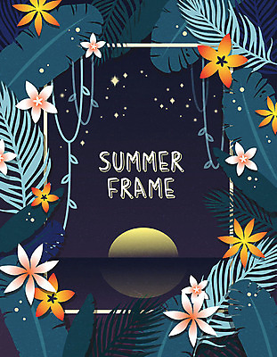꽃 별 바다 백그라운드 야경 일러스트 휴가 사각프레임 프레임 해변 사람없음 여름 여름휴가 바캉스 컬러풀 야자수잎 프레임일러스트 하와이안 트로피컬아트 국내일러스트 AI파일 자연요소 식물 계절 패션 컬러 잎 사각형 야간 그림 파일형식 벡터 여름_계절 풍경_경치