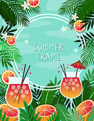 꽃 백그라운드 일러스트 휴가 프레임 사람없음 여름 여름휴가 바캉스 컬러풀 시원함 자몽 원형프레임 야자수잎 자몽주스 프레임일러스트 트로피컬아트 국내일러스트 AI파일 식물 계절 컬러 잎 과일 원형 과일주스 그림 파일형식 벡터 여름_계절