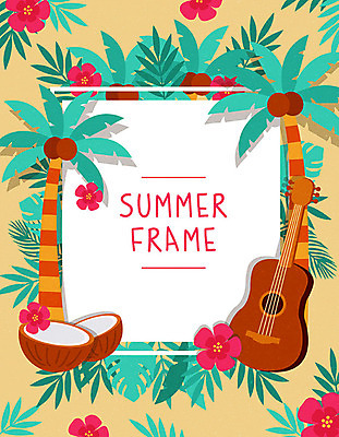 꽃 백그라운드 일러스트 휴가 사각프레임 프레임 사람없음 여름 여름휴가 바캉스 컬러풀 야자수 기타 코코넛 야자수잎 프레임일러스트 하와이안 트로피컬아트 국내일러스트 AI파일 나무 식물 계절 패션 컬러 잎 과일 현악기 사각형 그림 파일형식 벡터 여름_계절