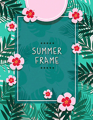 꽃 백그라운드 일러스트 휴가 사각프레임 프레임 사람없음 여름 여름휴가 바캉스 컬러풀 원형 야자수잎 몬스테라 프레임일러스트 트로피컬아트 국내일러스트 AI파일 도형 식물 계절 컬러 잎 사각형 그림 파일형식 벡터 여름_계절
