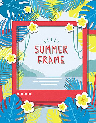 꽃 바다 백그라운드 일러스트 휴가 사각프레임 프레임 사람없음 여름 여름휴가 바캉스 컬러풀 폴라로이드사진 야자수잎 몬스테라 프레임일러스트 트로피컬아트 국내일러스트 AI파일 식물 계절 컬러 잎 사각형 그림 폴라로이드 파일형식 벡터 여름_계절