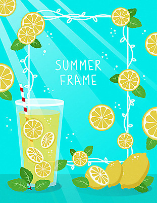백그라운드 잎 일러스트 휴가 사각프레임 프레임 사람없음 여름 여름휴가 바캉스 컬러풀 레몬 레모네이드 상큼 프레임일러스트 국내일러스트 AI파일 식물 계절 컬러 과일 사각형 에이드 파일형식 벡터 여름_계절