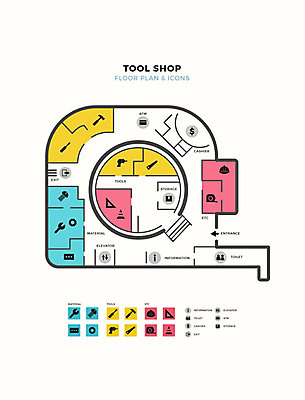 일러스트 벽돌 안내 자 사람없음 컬러풀 상점 공구 나사 드라이버 망치 안전모 드릴 위치 삼각자 톱 약도 평면도 건물배치도 층별배치도 국내일러스트 AI파일 컬러 지도 문구용품 도구 표지판 헬멧 안전장비 그림 파일형식 벡터