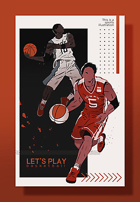 PSD 남자 포스터 스포츠 일러스트 운동선수 농구 성인 취미 두명 운동복 운동 구기 주황색 자신감 농구선수 열정 국내일러스트 옷 감정 컬러 건강 사람 파일형식