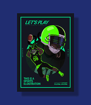 PSD 포스터 스포츠 일러스트 운동선수 성인 취미 두명 초록색 운동복 운동 구기 럭비 미식축구 자신감 헬멧 럭비공 열정 럭비선수 형광색 국내일러스트 옷 감정 컬러 공 건강 사람 보호장비 럭비용품 파일형식