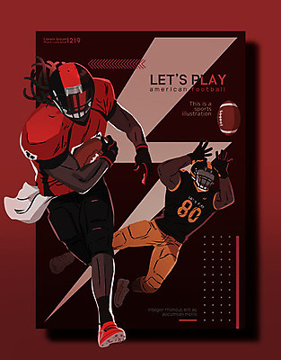 PSD 남자 포스터 스포츠 일러스트 운동선수 성인 취미 두명 빨간색 운동복 운동 구기 럭비 미식축구 자신감 헬멧 럭비공 열정 럭비선수 국내일러스트 옷 감정 컬러 공 건강 사람 보호장비 럭비용품 파일형식