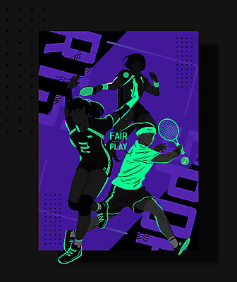 PSD 여자 포스터 스포츠 일러스트 운동선수 성인 취미 세명 운동복 컬러풀 운동 자신감 열정 배구선수 테니스선수 탁구선수 형광색 국내일러스트 옷 감정 컬러 건강 사람 테니스 배구 파일형식