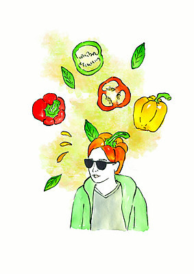 PSD 헤어스타일 여자 패션 일러스트 피망 수채화 파프리카 한명 성인 컬러풀 번짐 스타일 성인여자한명만 국내일러스트 1 컬러 채소 사람 여자한명만 성인여자만 파일형식 효과