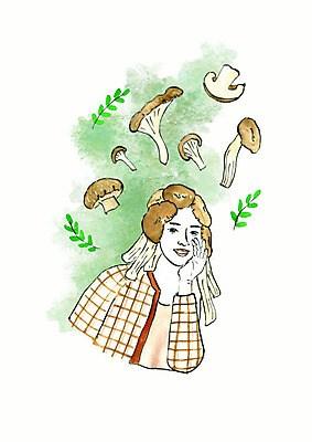 PSD 헤어스타일 여자 패션 일러스트 수채화 한명 손짓 성인 컬러풀 버섯 외침 번짐 양송이 스타일 성인여자한명만 국내일러스트 1 컬러 모션 사람 소리 여자한명만 성인여자만 파일형식 효과