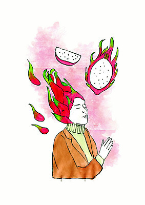 PSD 헤어스타일 여자 패션 일러스트 수채화 한명 성인 컬러풀 눈감음 번짐 용과 스타일 국내일러스트 1 컬러 과일 모션 사람 파일형식 효과