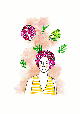PSD 헤어스타일 여자 패션 잎 일러스트 수채화 한명 성인 컬러풀 허브 번짐 적양배추 스타일 성인여자한명만 국내일러스트 식물 1 컬러 사람 양배추 여자한명만 성인여자만 파일형식 효과