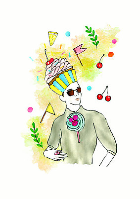 PSD 헤어스타일 여자 패션 일러스트 수채화 사탕 한명 성인 컬러풀 체리 컵케이크 번짐 스타일 성인여자한명만 국내일러스트 1 컬러 과일 디저트 사람 케이크 여자한명만 성인여자만 파일형식 효과