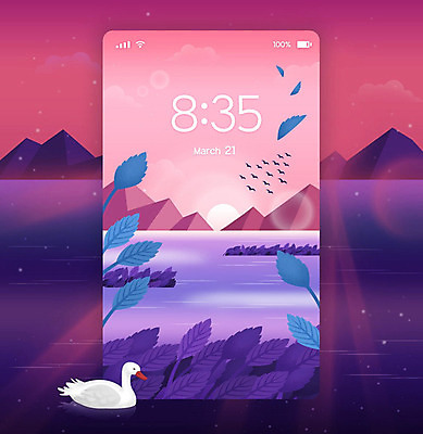 PSD 행복 시계 분홍색 여행 백그라운드 일러스트 자연 모바일 나뭇잎 산 오리 따뜻함 풍경 사람없음 강 보라색 봄 자유 시간 편안함 감성 욜로라이프 봄배경 국내일러스트 라이프스타일 계절 감정 컬러 컨셉 잎 조류 감각 생태계 파일형식