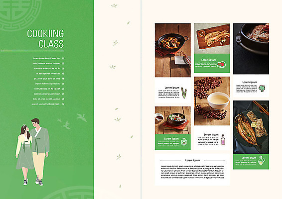 PSD 템플릿 한국전통 표지디자인 북디자인 커플 출판디자인 여자 남자 내지 한식 리플렛 북커버 요리 팜플렛 성인 두명 초록색 한복 강의 삼겹살 생선구이 요리수업 이미지템플릿 전통 음식 컬러 관계 수업 한국 돼지고기 사람 전통의상 구이 생선요리 파일형식