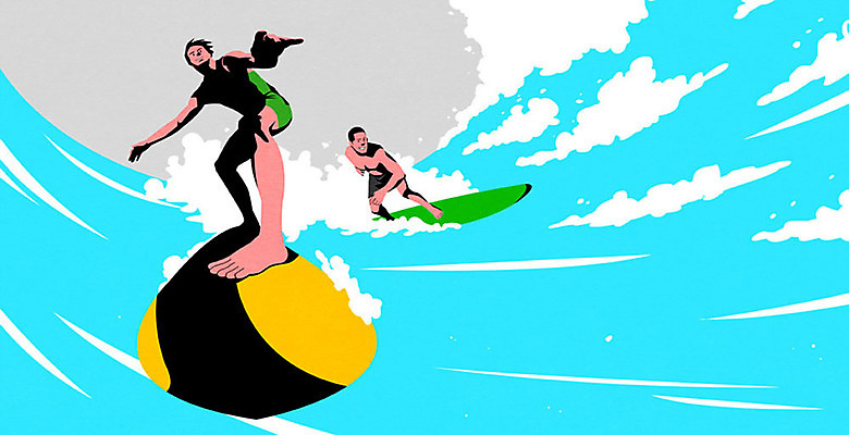 PSD 남자 파도 일러스트 휴가 사람 성인 두명 여름 레포츠 파란색 여름휴가 바캉스 수상스포츠 서핑보드 서핑 즐거움 성인남자만 국내일러스트 계절 감정 스포츠 바다 컬러 레저 보드_스포츠 남자만 성인만 파일형식 여름_계절