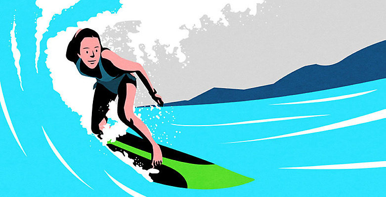 PSD 여자 파도 바다 일러스트 휴가 한명 사람 여름 레포츠 여름휴가 바캉스 수상스포츠 서핑보드 서핑 즐거움 성인여자한명만 국내일러스트 1 계절 감정 스포츠 레저 보드_스포츠 여자한명만 성인여자만 파일형식 여름_계절