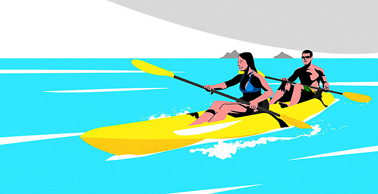 PSD 커플 여자 남자 바다 일러스트 휴가 사람 성인 두명 여름 레포츠 파란색 여름휴가 바캉스 수상스포츠 즐거움 카약 성인만 국내일러스트 계절 감정 스포츠 컬러 관계 레저 파일형식 여름_계절