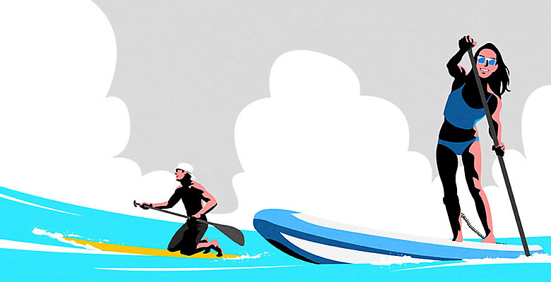 PSD 여자 남자 바다 일러스트 휴가 사람 성인 두명 여름 레포츠 파란색 여름휴가 바캉스 수상스포츠 서핑 즐거움 성인만 패들보드 국내일러스트 계절 감정 스포츠 컬러 레저 파일형식 여름_계절