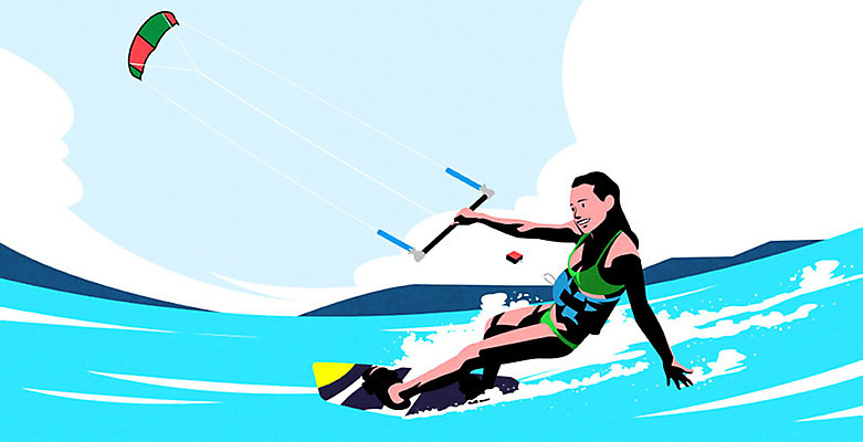 PSD 여자 바다 일러스트 휴가 한명 사람 성인 여름 레포츠 파란색 여름휴가 바캉스 수상스포츠 서핑 즐거움 카이트서핑 성인여자한명만 국내일러스트 1 계절 감정 스포츠 컬러 레저 여자한명만 성인여자만 파일형식 여름_계절