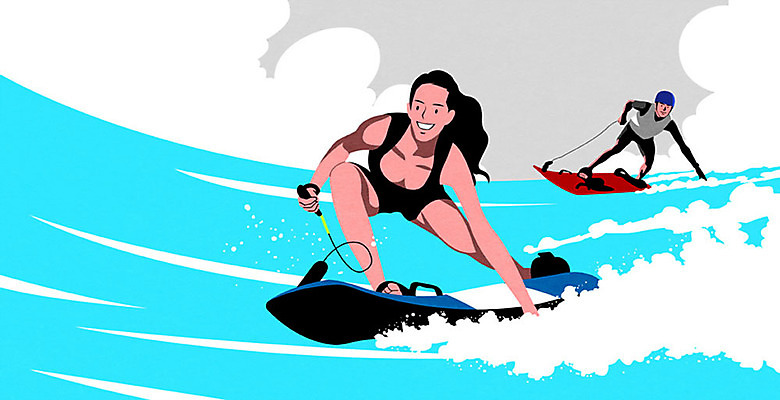 PSD 구름 여자 남자 파도 바다 일러스트 하늘 휴가 사람 성인 두명 여름 레포츠 파란색 여름휴가 바캉스 수상스포츠 즐거움 성인만 국내일러스트 자연요소 계절 감정 스포츠 컬러 레저 파일형식 여름_계절