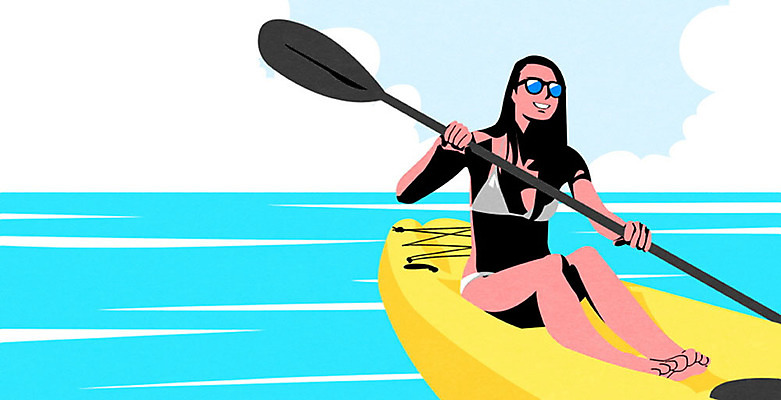 PSD 구름 여자 바다 일러스트 하늘 휴가 한명 사람 성인 여름 레포츠 파란색 여름휴가 바캉스 수상스포츠 즐거움 카약 성인여자한명만 국내일러스트 자연요소 1 계절 감정 스포츠 컬러 레저 여자한명만 성인여자만 파일형식 여름_계절