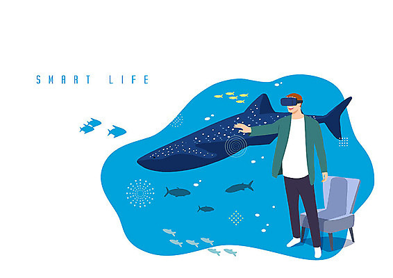PSD 남자 바다 의자 일러스트 어류 사람 성인 컬러풀 바닷속 물방울 체험 신비 고래 호기심 가상현실 성인남자한명만 오큘러스 VR기기 국내일러스트 감정 컬러 가구 컨셉 포유류 수중 수중동물 기계 남자한명만 성인남자만 파일형식