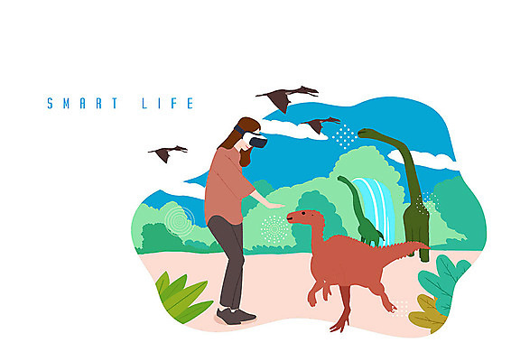 PSD 나무 여자 일러스트 하늘 사람 컬러풀 폭포 체험 신비 열대우림 공룡 익룡 가상현실 성인여자한명만 오큘러스 VR기기 국내일러스트 식물 컬러 컨셉 파충류 자연 기계 숲 여자한명만 성인여자만 파일형식