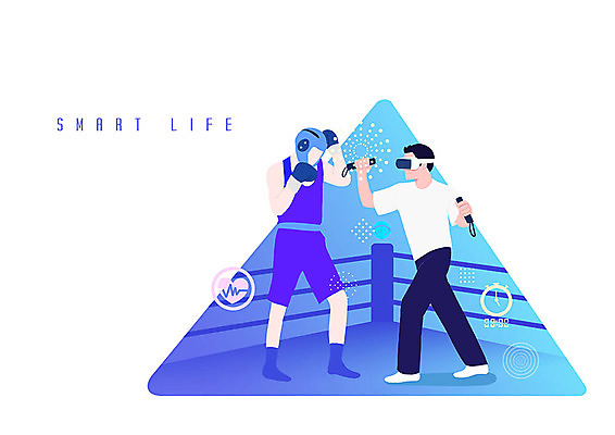 PSD 남자 일러스트 운동선수 사람 성인 두명 컬러풀 경기장 권투 시간 체험 권투선수 맥박 신비 연습 힘듦 가상현실 오큘러스 VR기기 국내일러스트 스포츠 컬러 컨셉 스포츠시설 의학 기계 격투기 파일형식