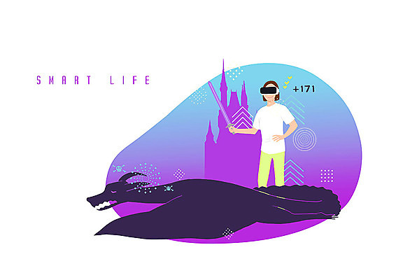 PSD 여자 일러스트 사람 성인 판타지 컬러풀 게임 용 체험 성 칼 신비 즐거움 레벨업 가상현실 성인여자한명만 오큘러스 VR기기 국내일러스트 건축물 감정 컬러 컨셉 상상 놀이 기계 여자한명만 성인여자만 파일형식