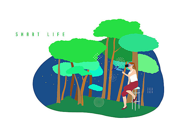 PSD 여자 별 어린이 의자 일러스트 조류 한명 사람 컬러풀 체험 숲속 신비 즐거움 호기심 가상현실 소녀한명만 오큘러스 VR기기 국내일러스트 자연요소 동물 1 감정 컬러 가구 컨셉 기계 숲 여자한명만 소녀만 파일형식