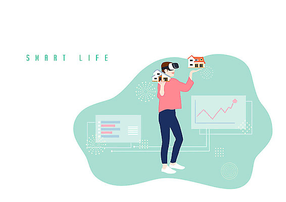 PSD 여자 일러스트 부동산 그래프 주택 한명 사람 성인 컬러풀 체험 신비 고민 분양 신중 가상현실 성인여자한명만 오큘러스 VR기기 국내일러스트 1 감정 컬러 컨셉 건물 기계 재산 여자한명만 성인여자만 파일형식