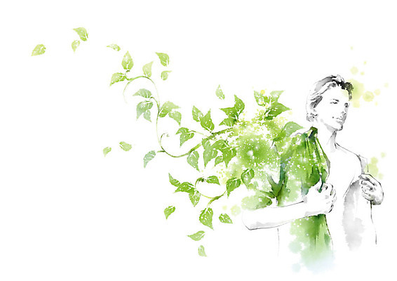 PSD 라이프스타일 옷 남자 셔츠 잎 일러스트 캘리그라피 한명 사람 성인 초록색 환경 에코 친환경 성인남자한명만 그린슈머 국내일러스트 식물 1 컬러 상의 생활 남자한명만 성인남자만 파일형식