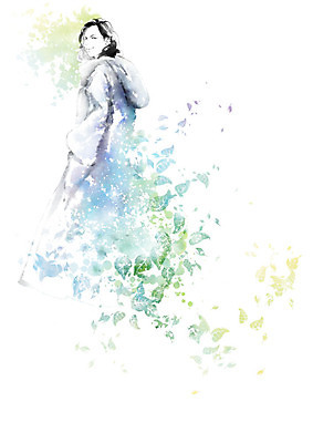 PSD 라이프스타일 옷 여자 잎 일러스트 캘리그라피 한명 사람 성인 파란색 환경 코트 에코 친환경 성인여자한명만 그린슈머 국내일러스트 식물 1 컬러 생활 외투 여자한명만 성인여자만 파일형식