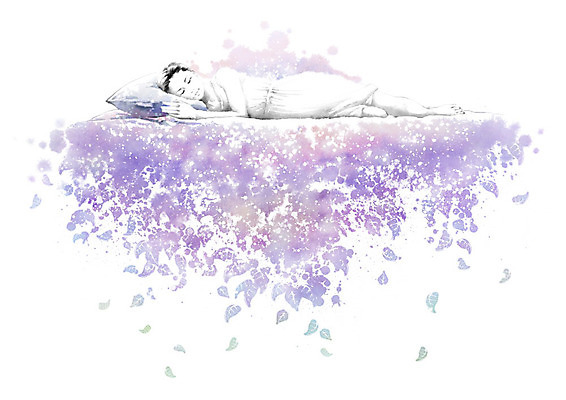 PSD 라이프스타일 여자 잎 일러스트 캘리그라피 베개 나뭇잎 사람 성인 눕기 환경 보라색 침대 잠 편안함 에코 친환경 성인여자한명만 그린슈머 국내일러스트 식물 컬러 가구 침구 모션 생활 감각 여자한명만 성인여자만 파일형식