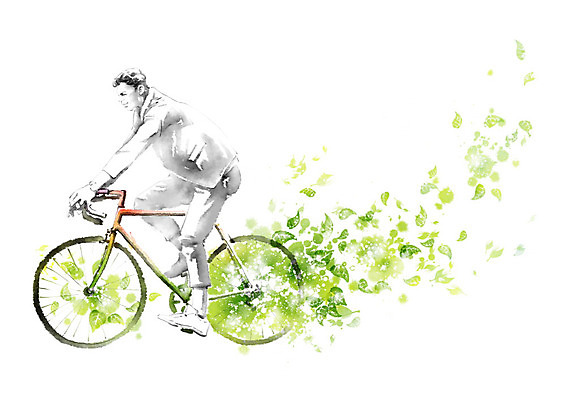 PSD 라이프스타일 남자 잎 일러스트 캘리그라피 한명 사람 성인 초록색 환경 자전거 바퀴 에코 친환경 성인남자한명만 그린슈머 국내일러스트 식물 1 컬러 생활 바이크 남자한명만 성인남자만 파일형식