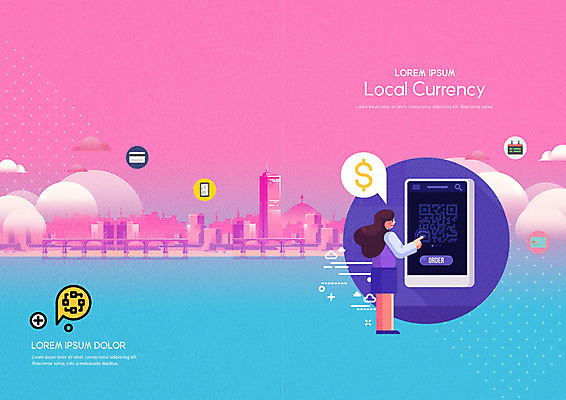 PSD 템플릿 표지디자인 북디자인 출판디자인 여자 표지 리플렛 분홍색 북커버 한명 팜플렛 금융 경제 파란색 스마트폰 터치 도시 결제 QR코드 성인여자한명만 지역화폐 이미지템플릿 1 컬러 돈 사람 핸드폰 스마트기기 여자한명만 성인여자만 파일형식