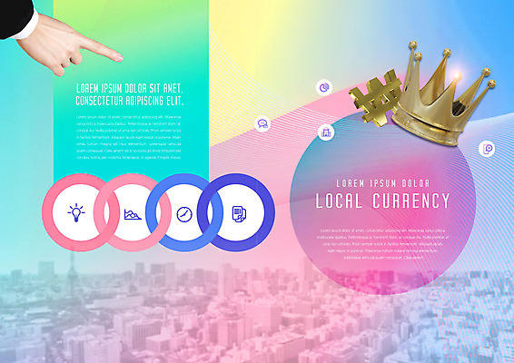 PSD 템플릿 표지디자인 북디자인 손 출판디자인 내지 리플렛 분홍색 하늘색 북커버 왕관 빌딩 팜플렛 신체부위 금융 경제 가리킴 도시 원형 원화 그라데이션 지역화폐 이미지템플릿 도형 컬러 돈 사람 손짓 건물 파란색 파일형식