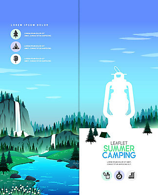 PSD 템플릿 표지디자인 북디자인 출판디자인 표지 리플렛 2단접지 북커버 휴가 산 팜플렛 사람없음 여름 파란색 여름휴가 바캉스 강 계곡 등산 폭포 캠핑 램프 이미지템플릿 계절 컬러 자연 레저 조명 트래킹 파일형식 여름_계절