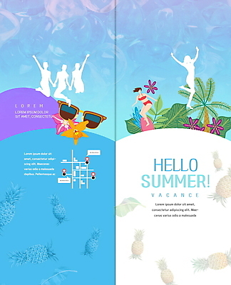 PSD 템플릿 표지디자인 북디자인 출판디자인 표지 실루엣 리플렛 2단접지 북커버 과일 휴가 팜플렛 사람없음 여름 여름휴가 바캉스 컬러풀 파인애플 이미지템플릿 계절 컬러 촬영기법 열대과일 파일형식 여름_계절