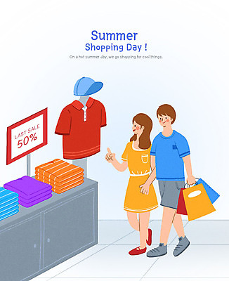 PSD 모자 부부 커플 옷 여자 남자 일러스트 사람 성인 두명 여름 반팔티셔츠 구매 옷가게 여름옷 성인만 여름쇼핑 국내일러스트 잡화 계절 티셔츠 관계 쇼핑 상점 파일형식 여름_계절