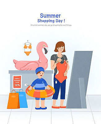 PSD 여자 남자 수영복 아들 어린이 일러스트 엄마 사람 소년 성인 두명 여름 쇼핑백 구매 플라밍고 수영모 튜브 전신거울 래쉬가드 여름쇼핑 플라밍고튜브 국내일러스트 모자관계 옷 계절 가방 가족 조류 쇼핑 거울 수영용품 파일형식 여름_계절