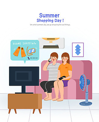 PSD 부부 커플 여자 남자 액자 일러스트 사람 성인 두명 여름 소파 텔레비전 선풍기 구매 리모컨 에어컨 물안경 오리발 주문 홈쇼핑 성인만 여름쇼핑 국내일러스트 계절 의자 관계 전자제품 쇼핑 가전제품 수영용품 파일형식 여름_계절