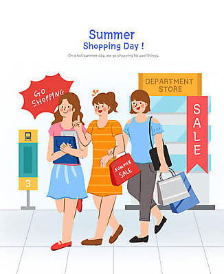 PSD 여자 일러스트 사람 성인 세명 여름 친구 쇼핑백 세일 전철 구매 백화점 성인여자만 여름쇼핑 국내일러스트 계절 육상교통 가방 관계 대중교통 쇼핑 상점 여자만 성인만 파일형식 여름_계절
