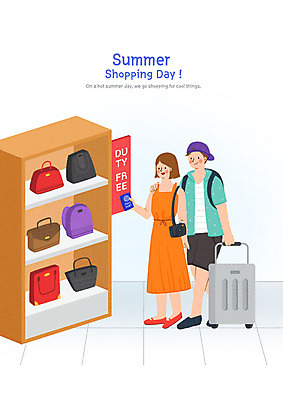 PSD 부부 커플 여자 남자 가방 일러스트 사람 성인 두명 여름 쇼핑 카메라 캐리어 핸드백 구매 여권 면세점 성인만 여름쇼핑 국내일러스트 잡화 계절 관계 전자제품 상점 여행가방 파일형식 여름_계절