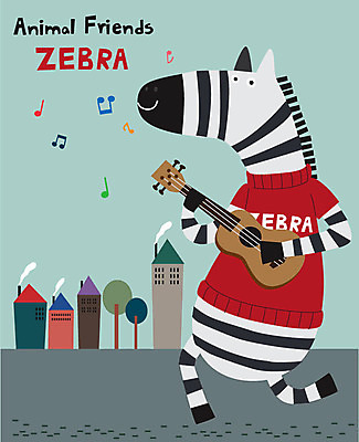 동물 한마리 동물캐릭터 연주 음표 일러스트 사람없음 귀여움 기쁨 기타 즐거움 얼룩말 국내일러스트 일러캐릭터 AI파일 캐릭터 1 기호 감정 음악 컨셉 현악기 말_동물 파일형식 벡터