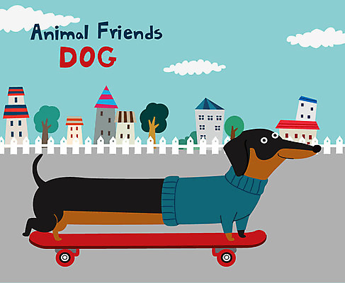 동물 한마리 동물캐릭터 일러스트 사람없음 귀여움 도시 스케이트보드 강아지 닥스훈트 즐거움 개캐릭터 강아지옷 놀기 반려 국내일러스트 일러캐릭터 AI파일 캐릭터 1 감정 컨셉 모션 반려동물 보드_스포츠 개 애견용품 파일형식 벡터