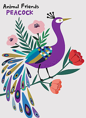 동물 한마리 꽃 동물캐릭터 일러스트 조류 사람없음 컬러풀 귀여움 화려 우아함 공작 국내일러스트 일러캐릭터 AI파일 식물 캐릭터 1 컬러 컨셉 파일형식 벡터