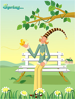 EPS 나무 사계절 계절 남자 꽃 나비 벤치 일러스트 자연 하늘 한명 사람 풍경 초원 20대 성인 봄 달 남자만 남자한명만 성인남자만 청년만 청년남자만 청년남자한명만 성인한명만 성인남자한명만 성인만 국내일러스트 자연요소 식물 1 곤충 의자 청년 생태계 파일형식 벡터